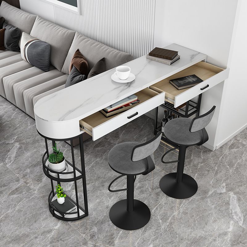 Stone Indoor Glam Bar Dining Table Iron Double Pedestal Bistro Table with Drawer