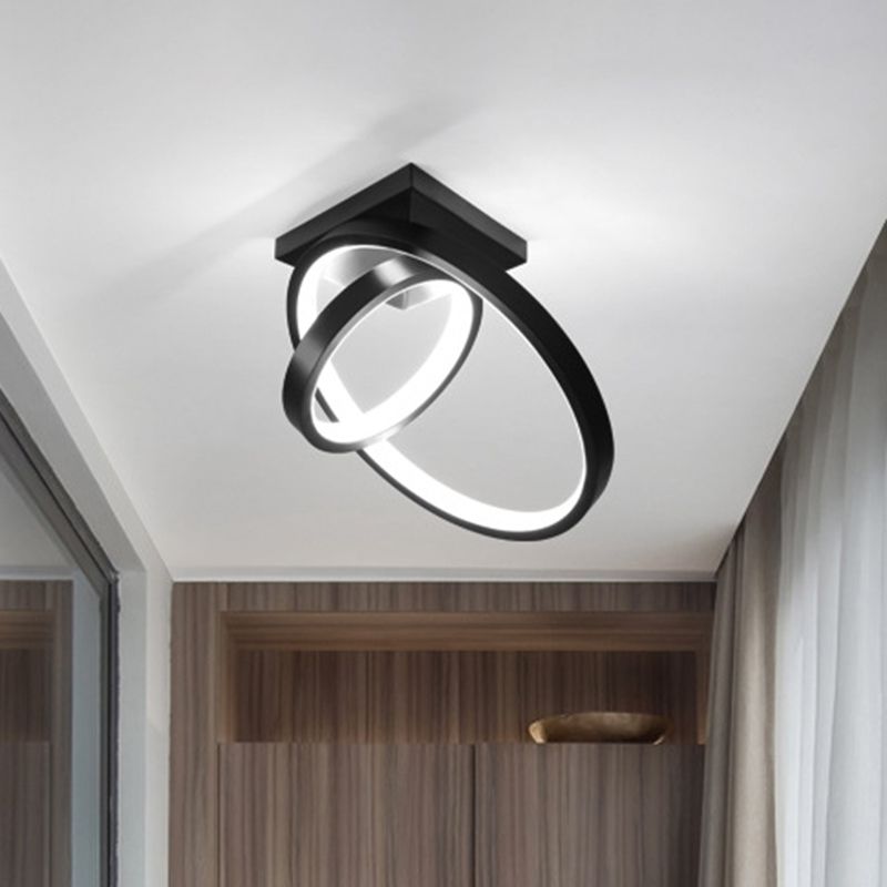 Dual Rings Balcony Massimale Montaggio Lampada Metallo Minimalismo LED Flush Light in Warm / White Light, Nero / Bianco