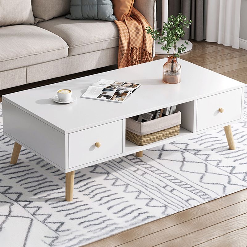 Rectangle Wooden Coffee Table 16.53"H 4 Legs Cocktail Table with Storage