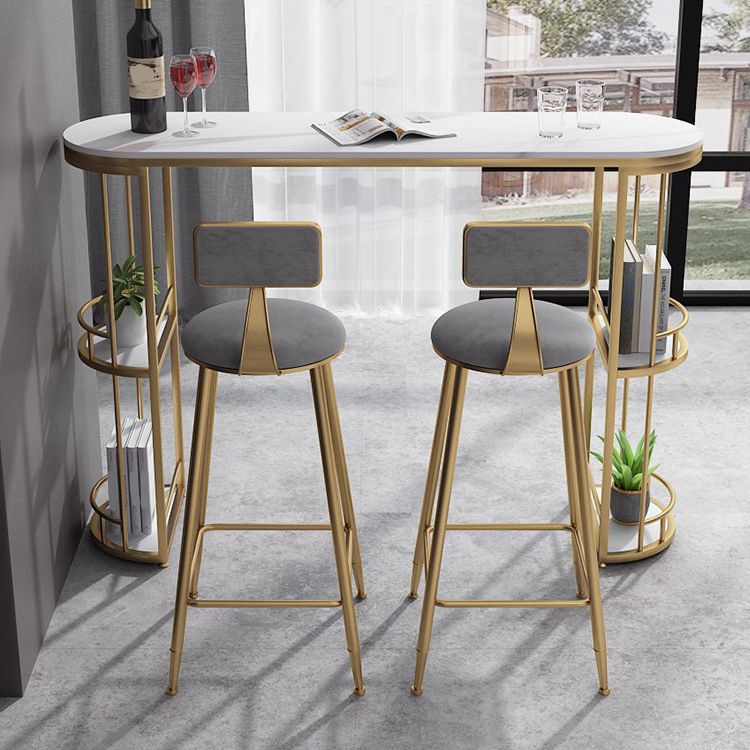 Industrial Metal Barstool Faux Leather Fabric Counter Stool with Gold Legs