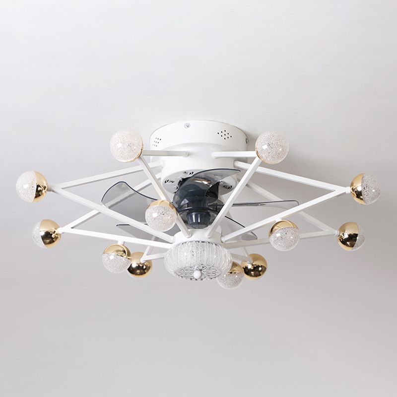 5-Blade Star Living Room Fan Lamp Metal Nordic LED Semi Flush Ceiling Light with Remote, 28.5" Wide