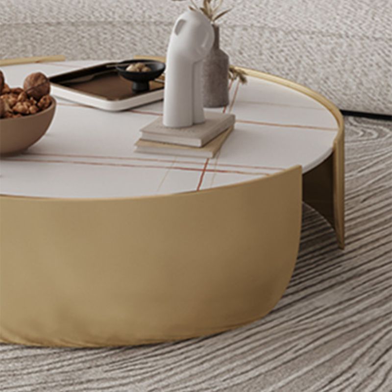Glam Stone Top Coffee Table with Steel Drum Base Round Cocktail Table