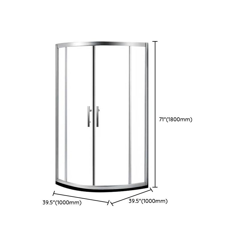 Silver Rounded Shower Stall Clear Tempered Glass Shower Stall with Door Handles