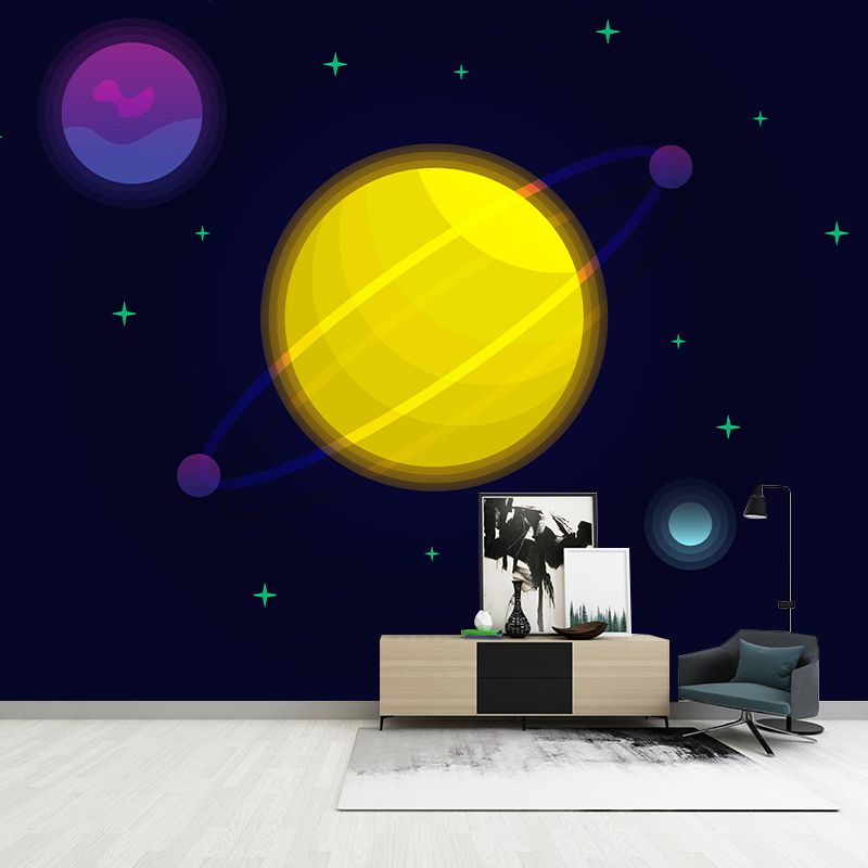 Children's Art Style Universe Wall Mural Wallpaper Illustration Mildew Resistant Wall Art