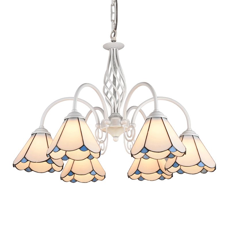 Salon lustre lustre de style méditerranéen lampe de suspension blanche avec nuance en verre coupé feston
