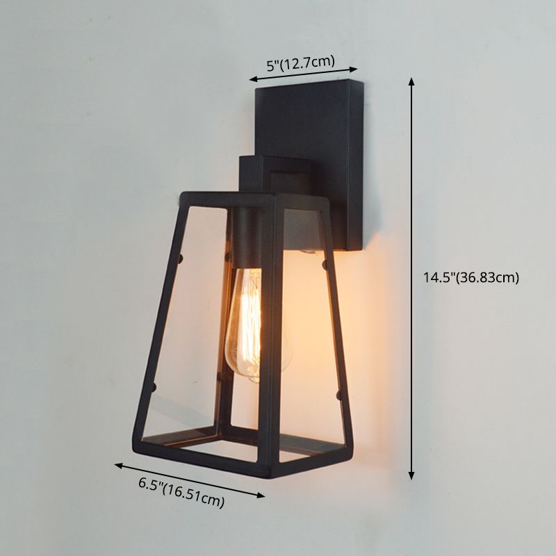 Trapezoid transparant glazen wandlicht vintage 1 kop gang wandmontage lamp in zwart