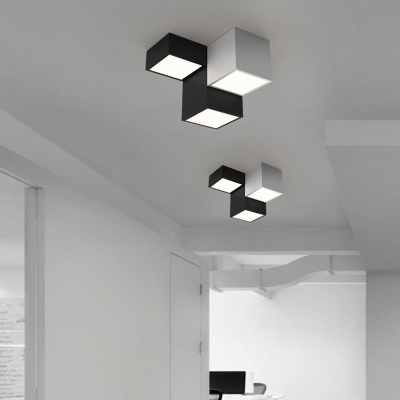 Black and White LED Flush Mount in Modern Simplicity Iron Geometric Ceiling Light with Acrylic Shade