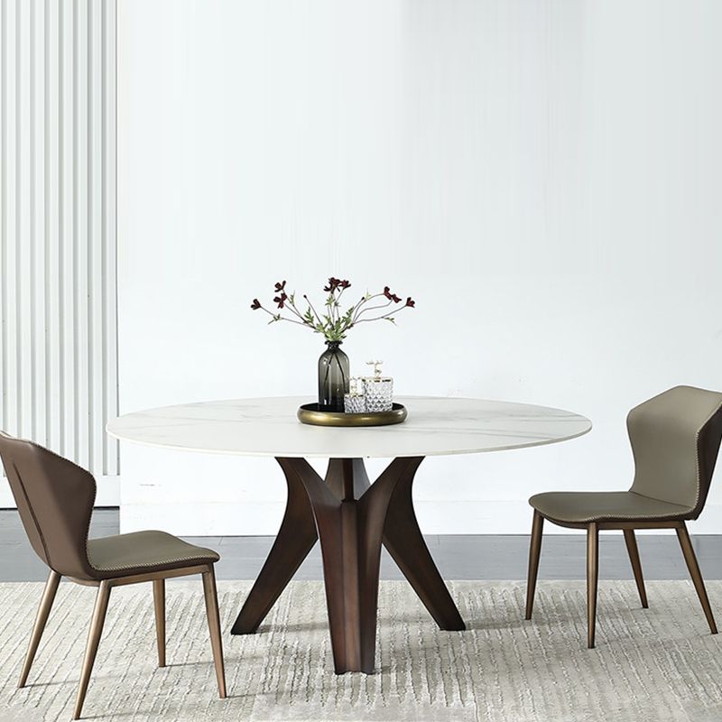 Black-white Round Stone Dining Table Modern Turntable Furniture with Pedestal Base