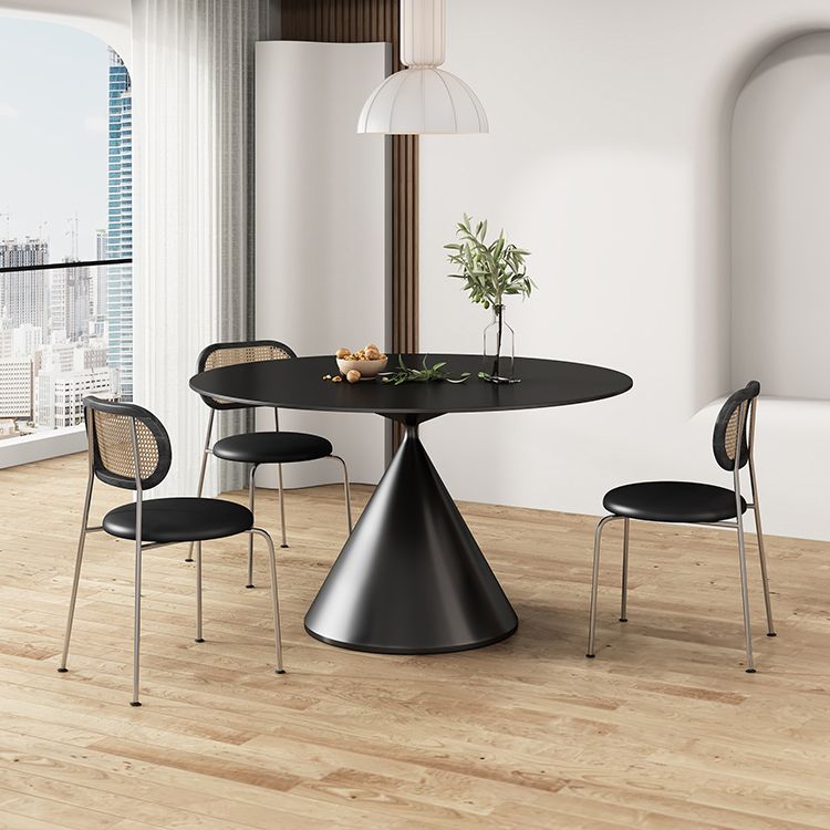 Round Dining Table Stone Dining Table in Black and White with Pedestal