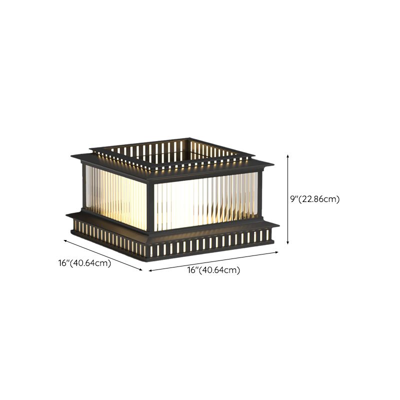 Modern Pillar Lamp Stainless Steel Outdoor Light in Black for Courtyard