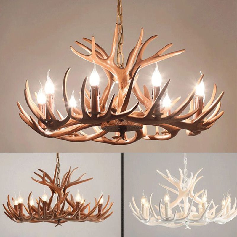 Adjustable Hanging Chain Chandelier Light Traditional Rustic Antler Plastic Ceiling Pendant for Restaurant