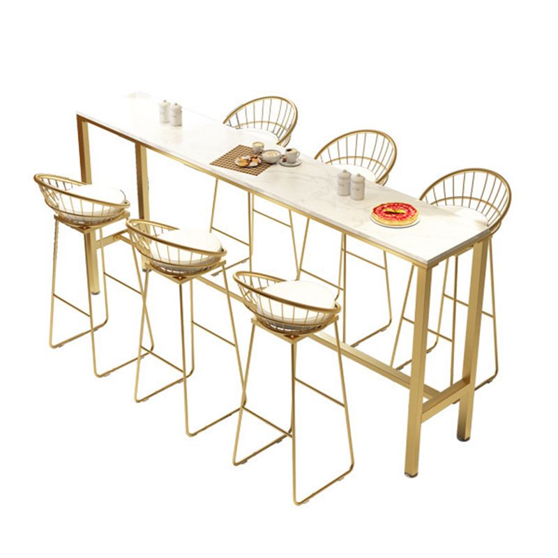 Rectangle Bar Table Set 1/7/9 Pcs Glam Bar Table and Stools with Metal Frame