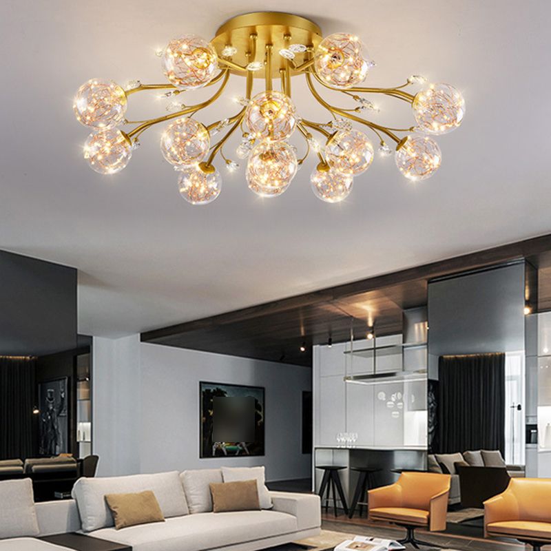 Glass Ball Shape Flush Ceiling Light Modern Multi Lights Flush Mount Lighting in Gold