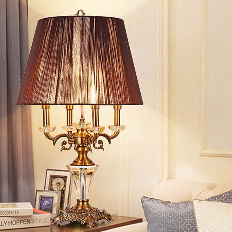 Lampada da comodino in cristallo con paralume impero Lampada da tavolo per camera da letto Countryside a 1 luce in marrone