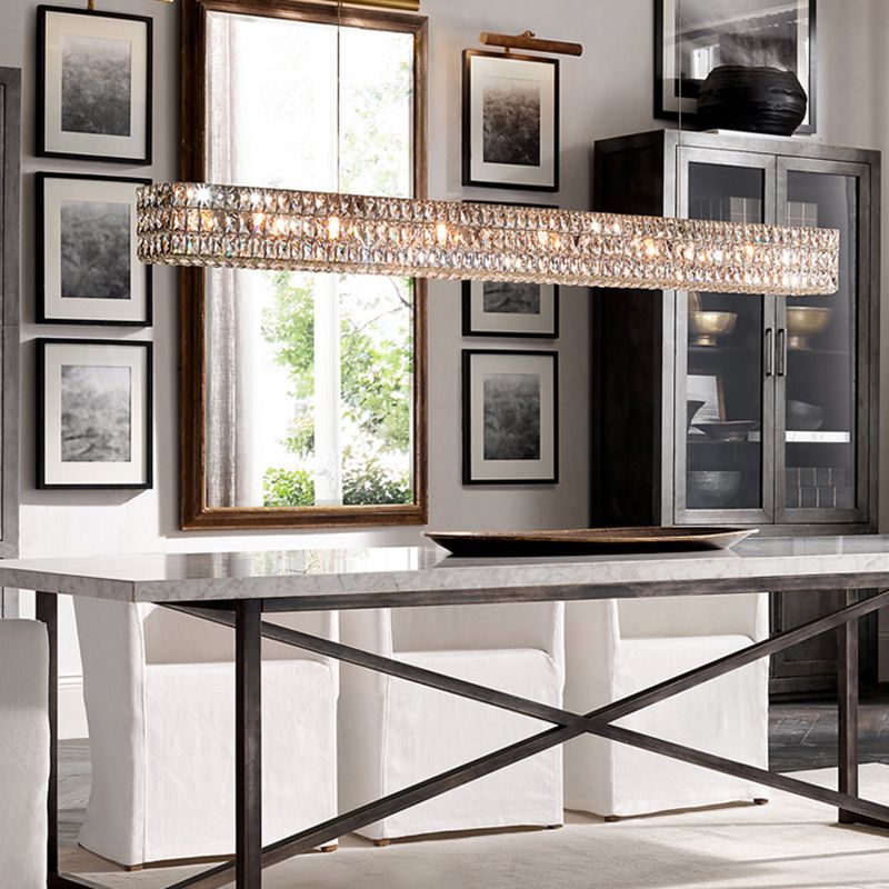 Modern Rectangular Chandelier Lighting Fixtures Crystal Hanging Pendant Lights