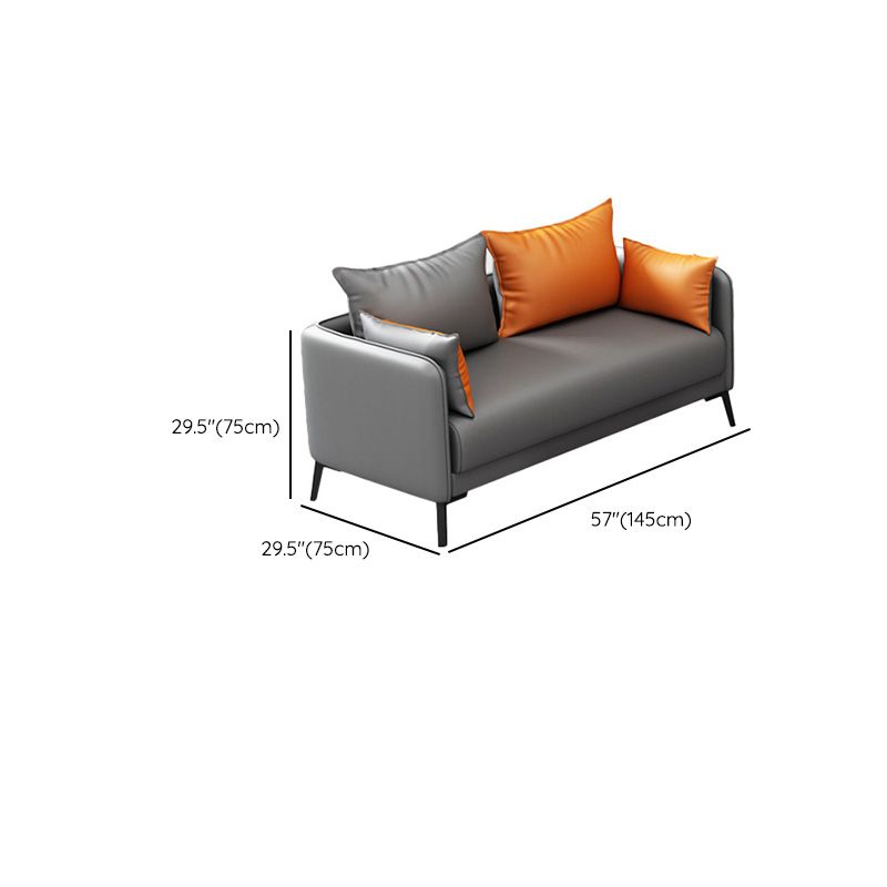 Contemporary Sofa Faux Leather Square Arm Sofa with Pillows for Apartment