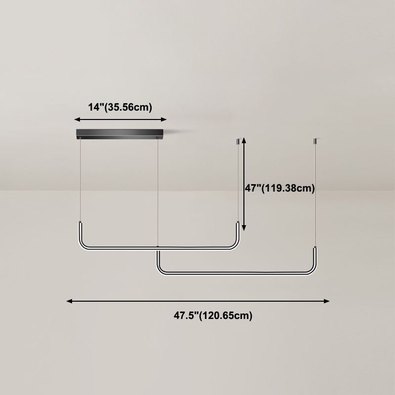 Idées d'éclairage d'île linéaire de forme moderne pendentifs îles métalliques en noir