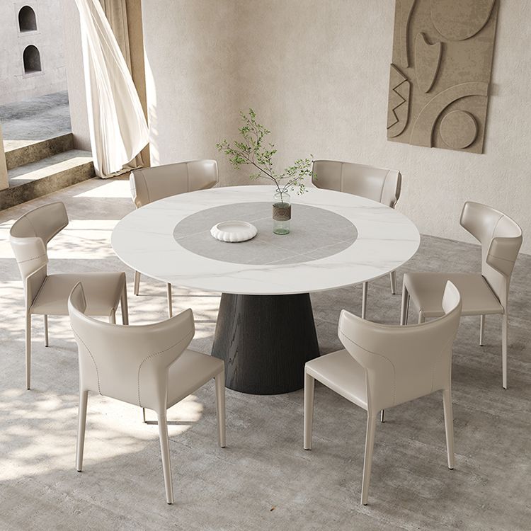 Solid Wood Pedestal Dining Table Oval Stone Top Dining Table in White