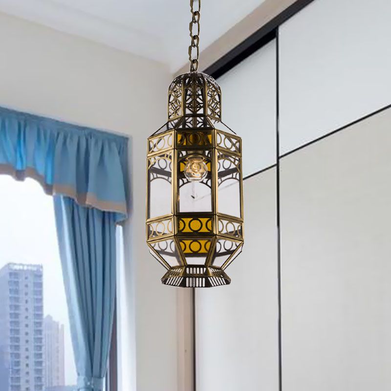 Metallic Brass Hanging Lighting Lantern 1-Head Traditional Suspension Pendant Lamp with Chain
