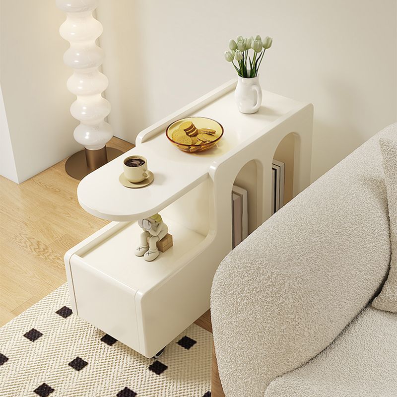 Contemporary White Wooden Sofa Side Accent Table for Living Room