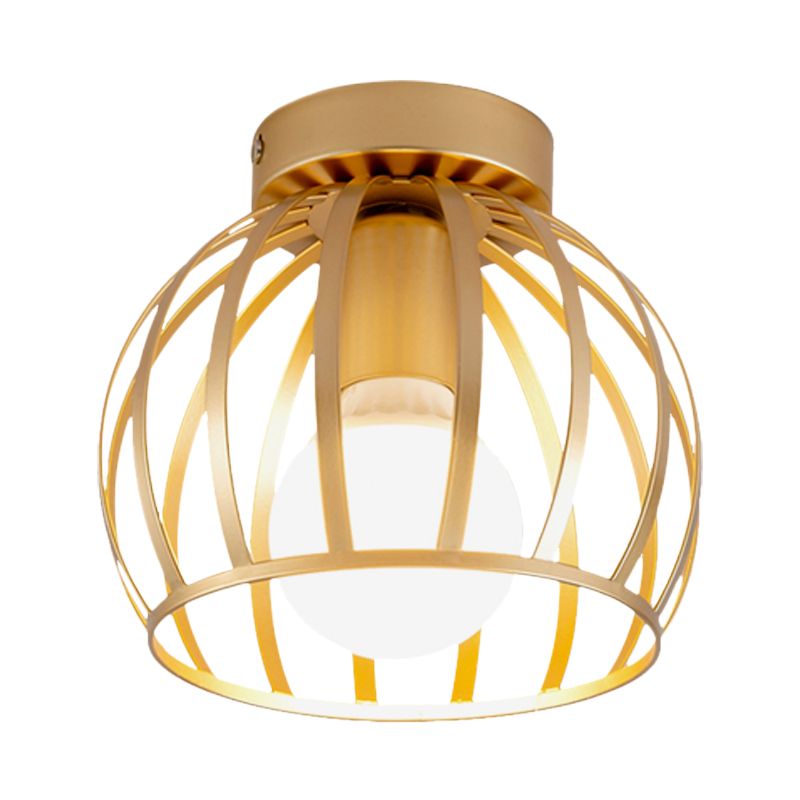 Luminaire encastré pour couloir à 1 lumière, lampe encastrée simple finition noir/or avec abat-jour en fer à cage globe