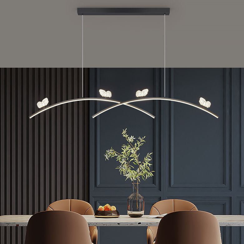 Estilo minimalista moderno colgante de clúster lineal metal de luz 2 luces de clúster para sala de estar