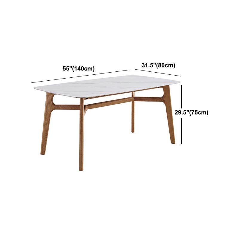 Modern White Stone Top Dinner Table Rectangle Natural Finish Legs Dinette Table
