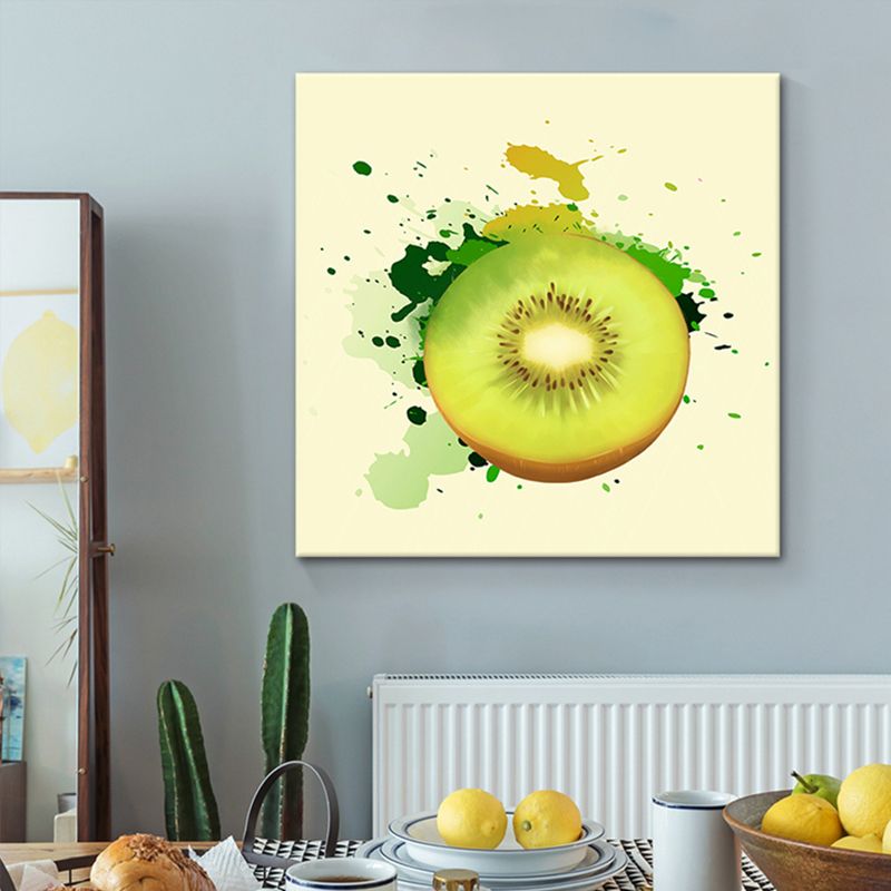 Kiwi Fruit Paint Wall Art Kids Style Canvas Painting in Yellow-Green for Dining Room