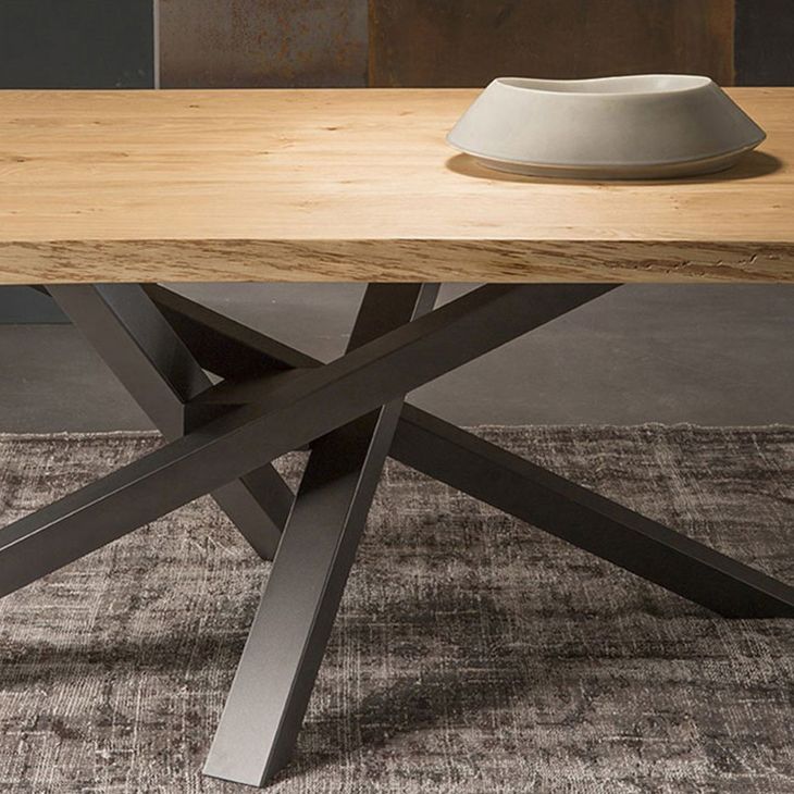 Modern Brown Pine Wood Dining Table Pedestal Casual Dining Table