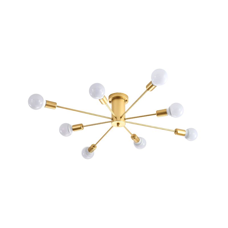 Gold Starburst Ceiling Mounted Chandelier Contemporary Metal 6/8/10 Heads Bedroom Flush Mount Light