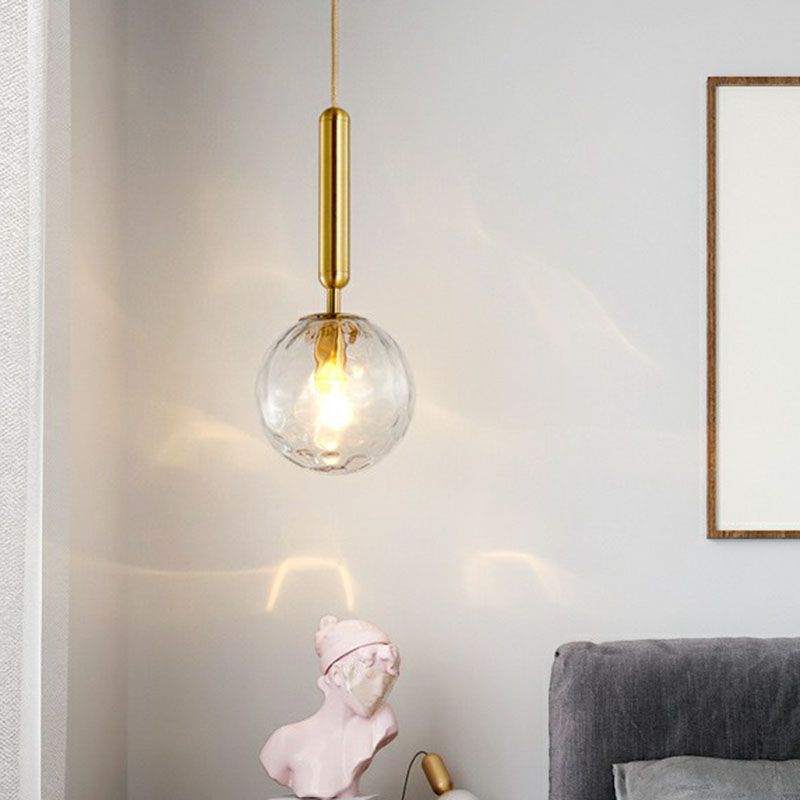 Ripple Glass Ball Pendant Lamp Postmodern 1 Head Gold Finish Hanging Ceiling Light