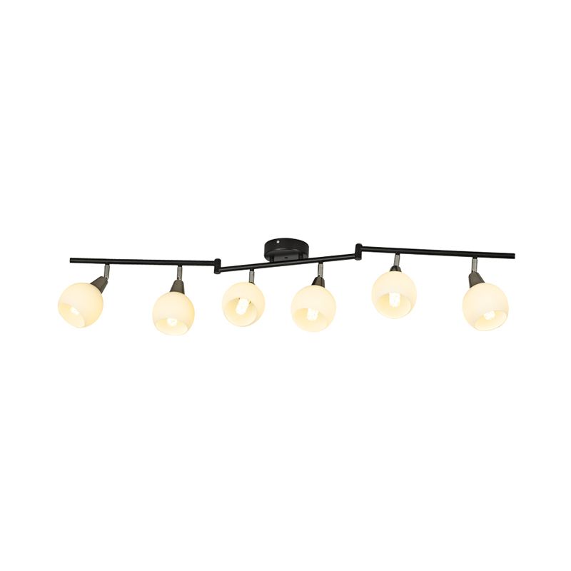 4/6 Lights Linear Adjustable Semi Flush Industrial Black/White Iron Flush Chandelier with Dome Glass Shade
