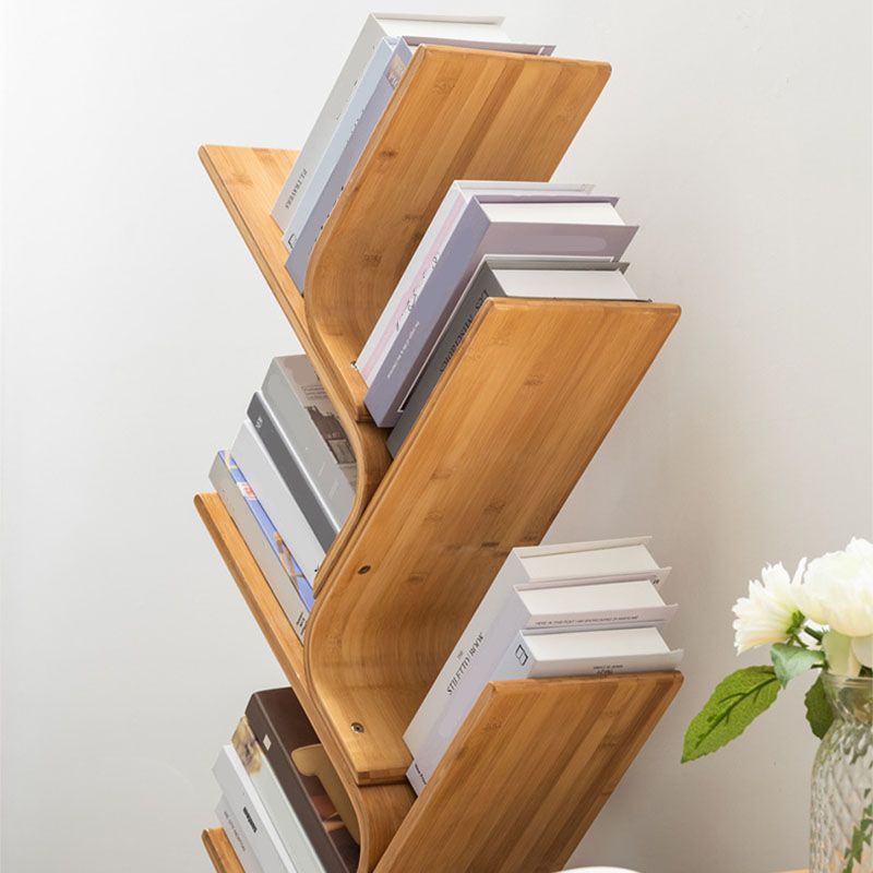 Modern Bamboo Bookshelf Geometric Vertical Open Shelf Bookcase
