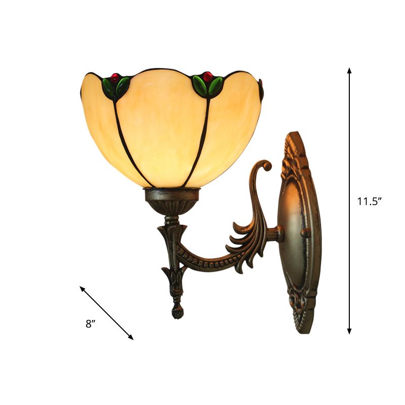 Beige Glass Petals Wall Lamp Vintage 1 Head Bronze Finish Wall Lighting Fixture for Bedroom