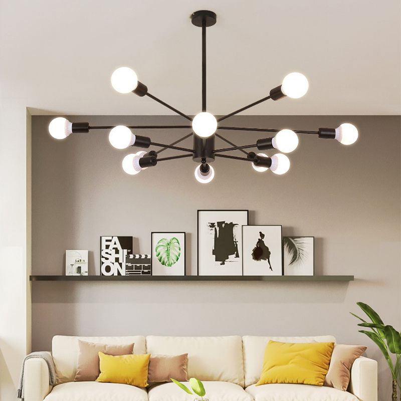 Loft 2-Tier Chandelier Pendant Light Metal Living Room Chandelier Light Fixture in Black