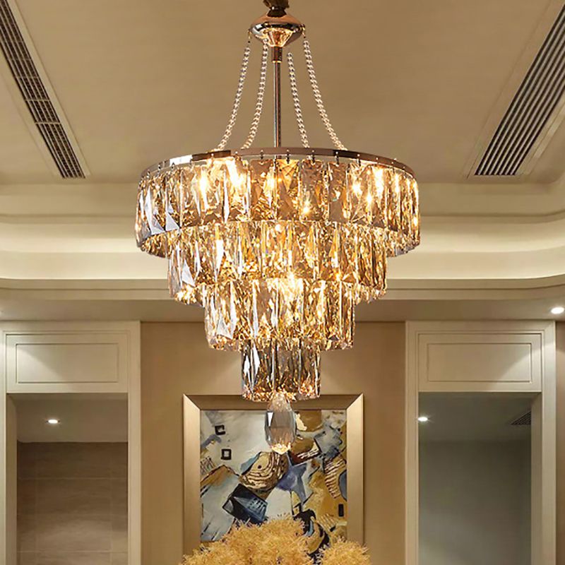 Gold 4 Stufen hängende Deckenleuchte moderne 6 Lichter Kristall Block Kronleuchter Licht für den Flur