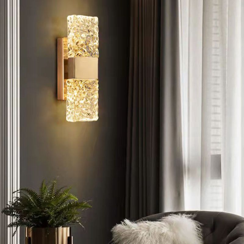 Minimalist Rectangle Sconce Light Fixture Crystal LED Bedroom Wall Light Sconce in Gold