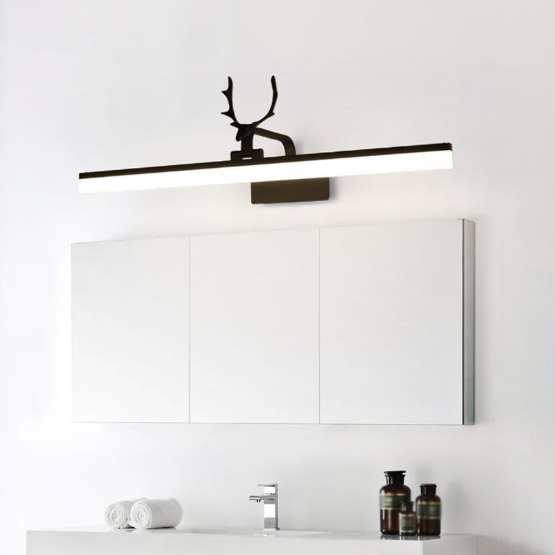 Rustic Style Rectangle LED Wall Sconce Light Metallic Vanity Lighting with Decorative Antler