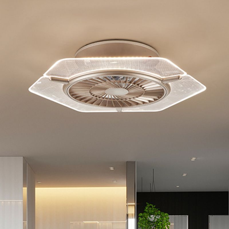 Gold/Silber -LED -Deckenlüfter Beleuchtung Modernismus Metall Rund/Sechseck Semi Flushmount für Wohnzimmer, 23,5 "breit