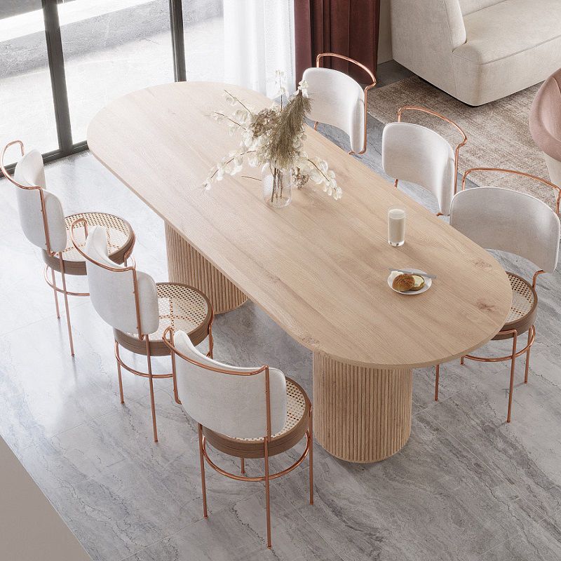 Pine Solid Wood Table Simplicity Dining Table Oval for Kitchen Home with Double Pedestal