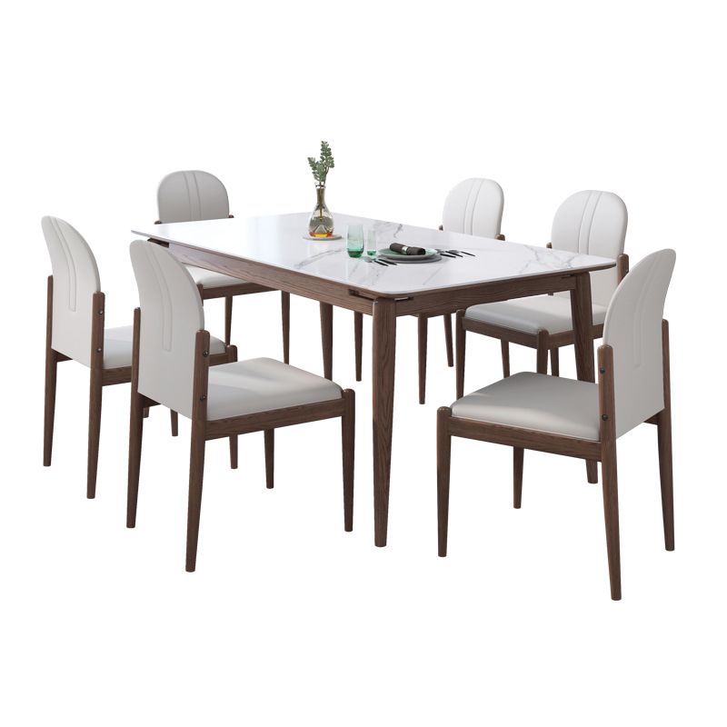Moderno comedor de cocina con top de piedra sinterizado y muebles de comedor de base de madera maciza