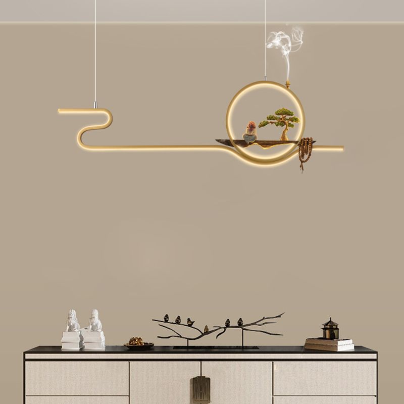 Tea Room Modern Island Lighting 2 Lights LED Linear Aluminum Pendant Light