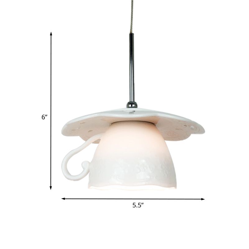 1-Licht-Restaurant Suspension Licht Nordic White LED Deckenhänge mit Kaffeetasse Keramik Schatten