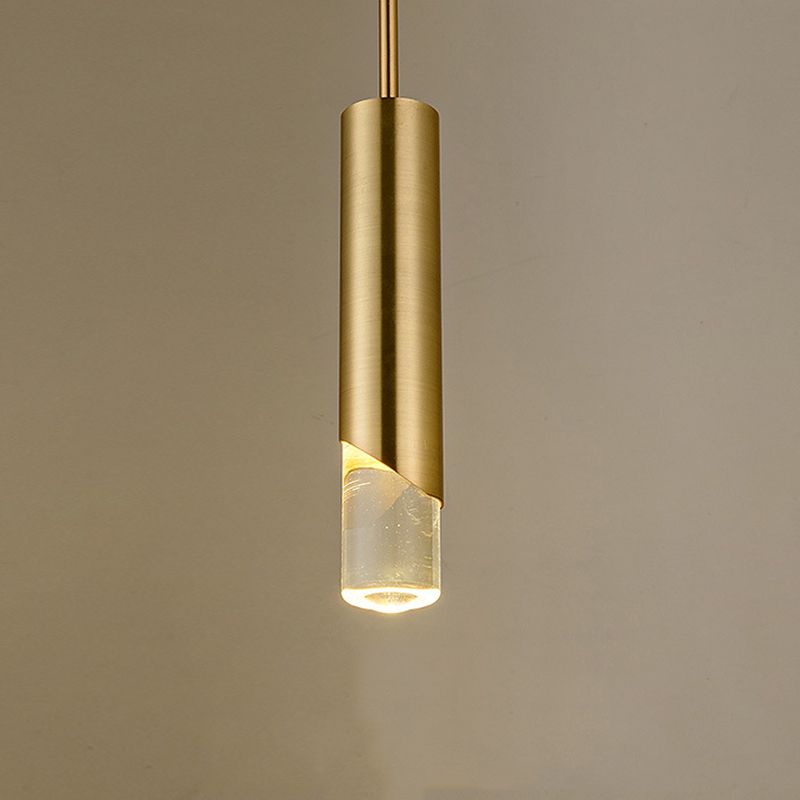Modern Creative Cylindrical LED Pendant Light Electroplate Metal Hanging Lamp with Acrylic Shade