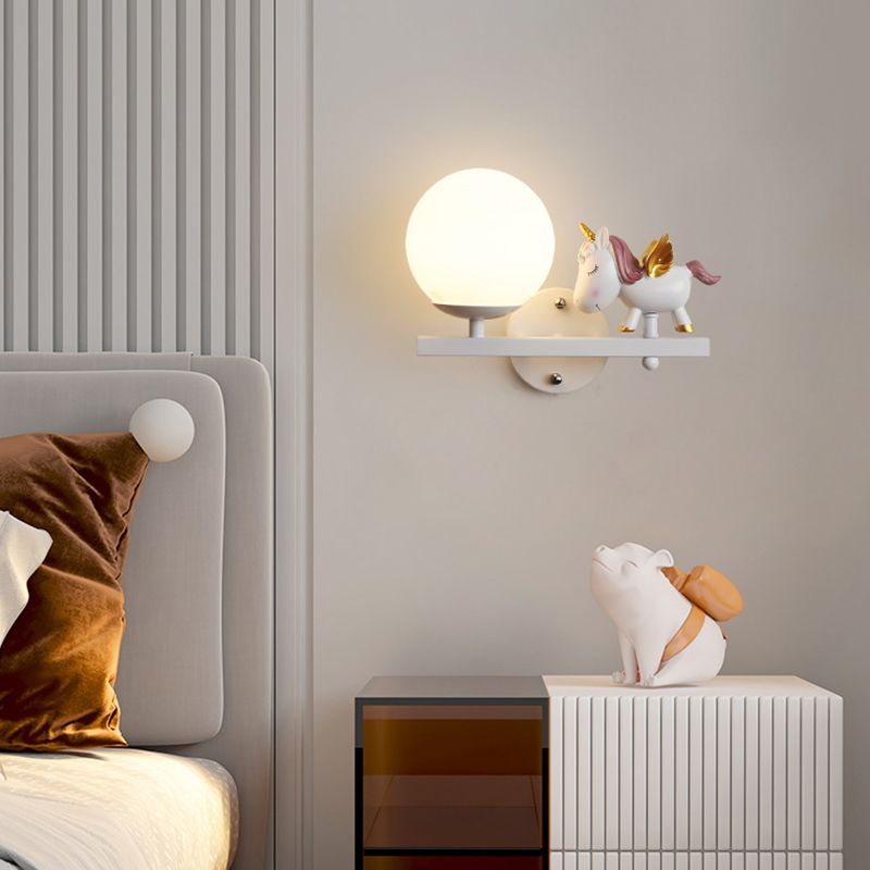 Modern Metal Wall Sconce Ball Shape Wall Light with Glass Shade for Bedroom