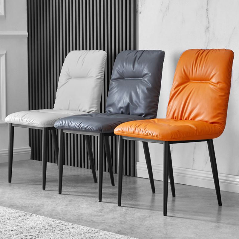 Chaises de salle à manger contemporaines en métal intérieur-extérieur, chaises de salle à manger en cuir sans bras