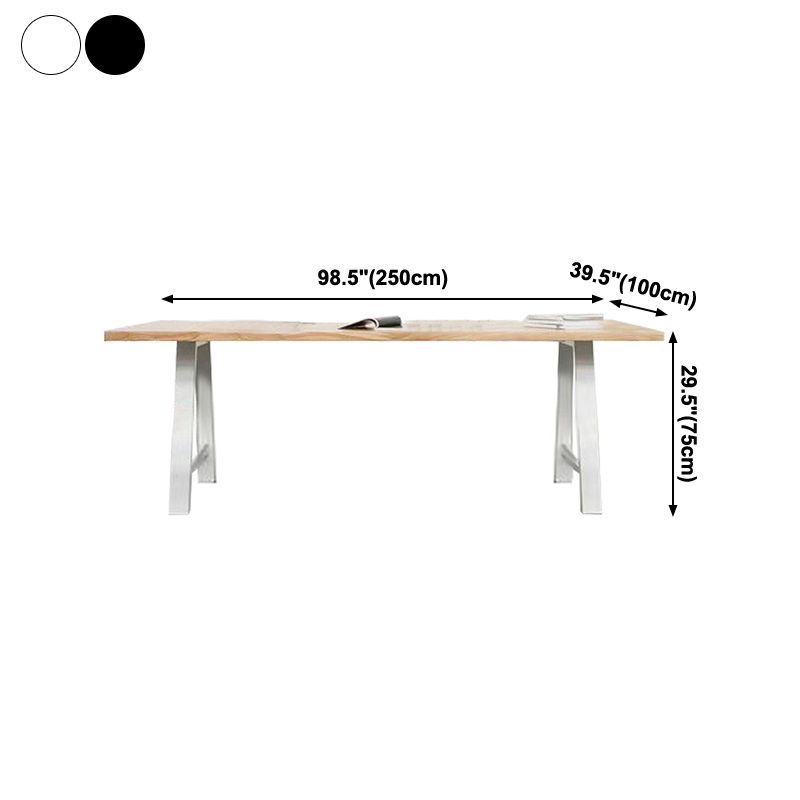 Rectangle 4 Legs Luxury Table Wood Color Fixed Table with Pinewood Solid Wood