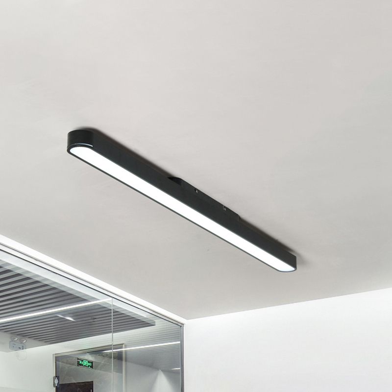 Sleek Oval Metal Flush Lighting Modern Led Black/Silver Flush Mount Fixture for Office, 23.5"/35.5"/47" Wide