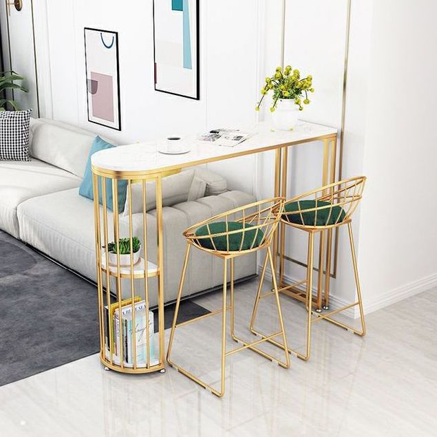 Specialty Stone Top Bar Table Glam White Bar Height Cocktail Table with Shelves