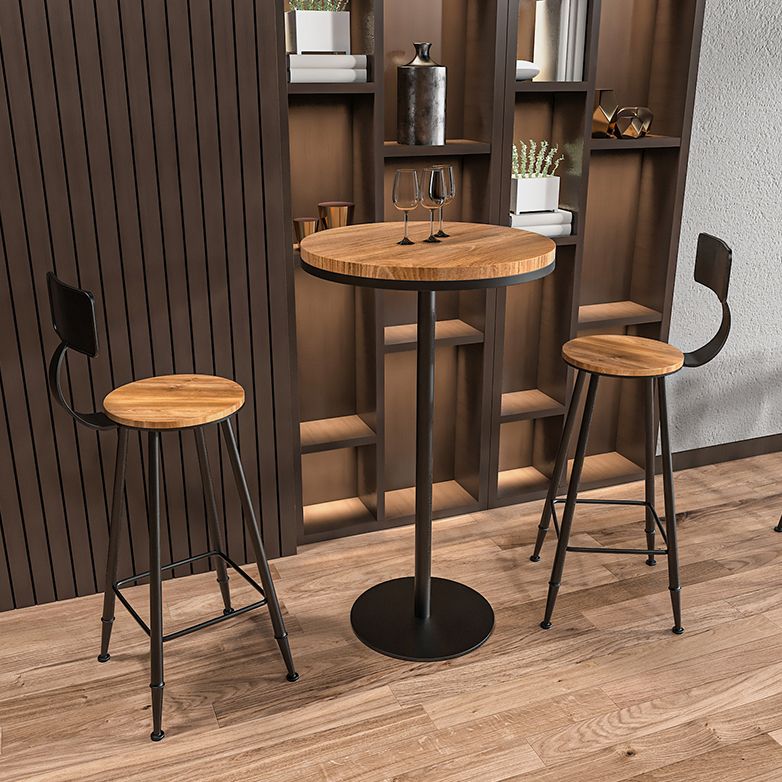 Modern Round Bar Table Set 1/3 Pcs Solid Wood Bar Table and Leather Upholstered Stools